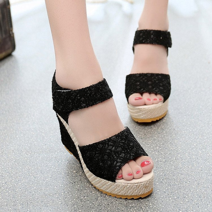 Damen nan sommerliche Keilabsatz Sandalen mit Bastsohle und verstellbarem Klettverschluss Drune