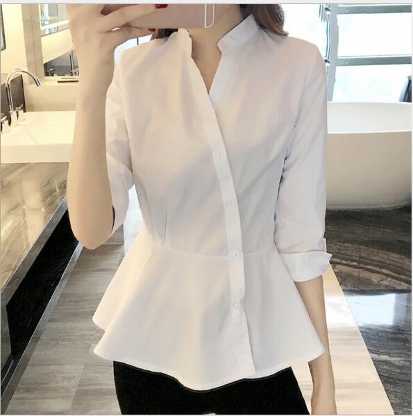 Damen Bluse mit peplum Schnitt und modernem Stehkragen Drune