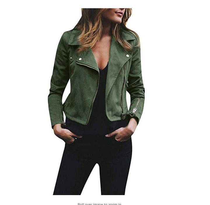 Damen nan taillierte Bikerjacke aus Veloursimitat mit asymmetrischem Reißverschluss und Reißverschlussärmeln Drune