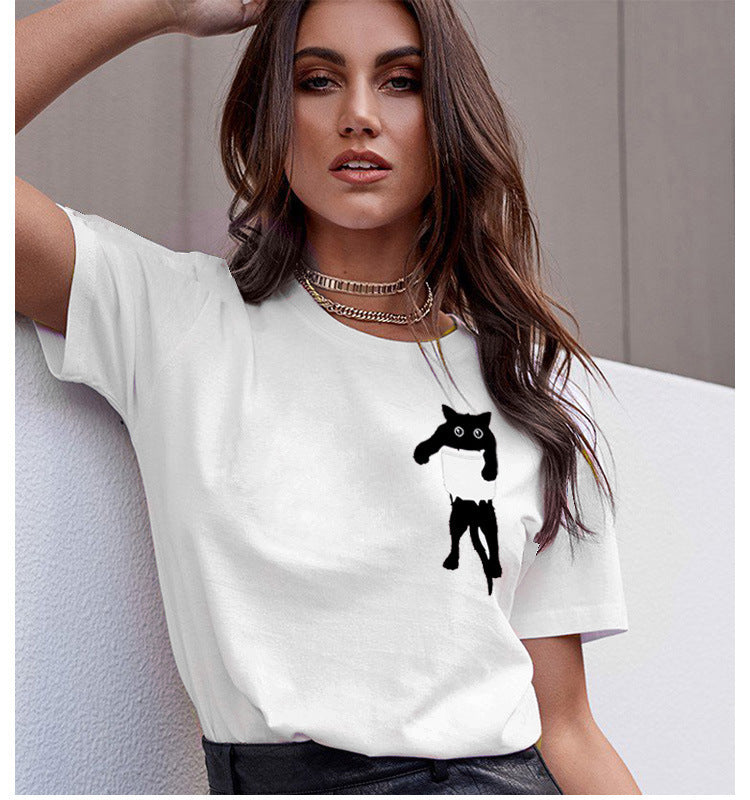 Damen T-Shirt mit kreativem Tiermotiv und lockerem Schnitt Drune