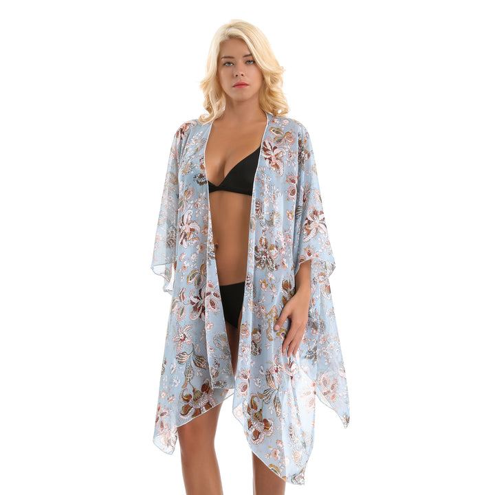 Damen eleganter Chiffon-Überwurf mit floralem Design und asymmetrischem Saum Drune