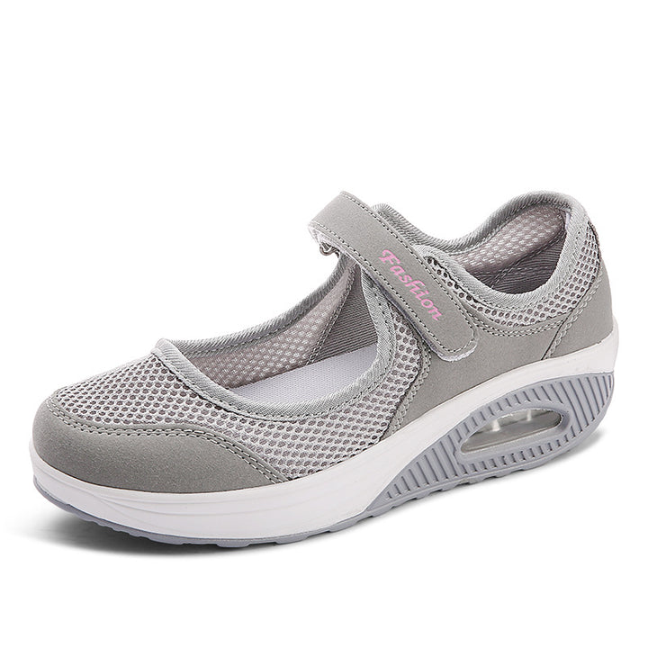 Damen nan atmungsaktiver Riemen-Ballerina-Walkingschuh mit Klettverschluss und Luftkissen Drune