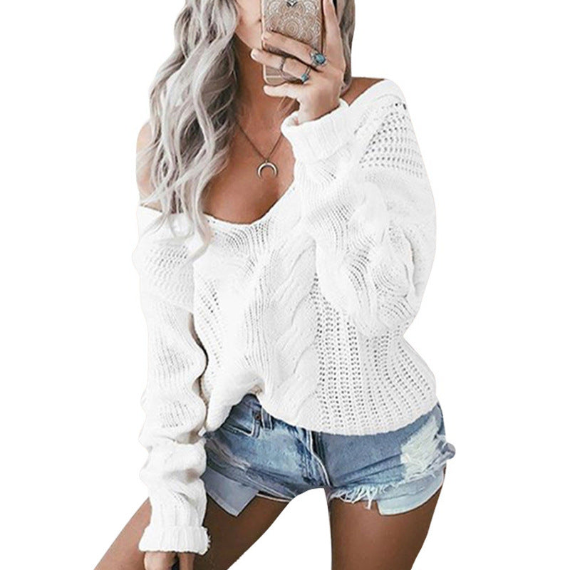 Damen Strickpullover mit offener Schulter und Zopfdesign Drune