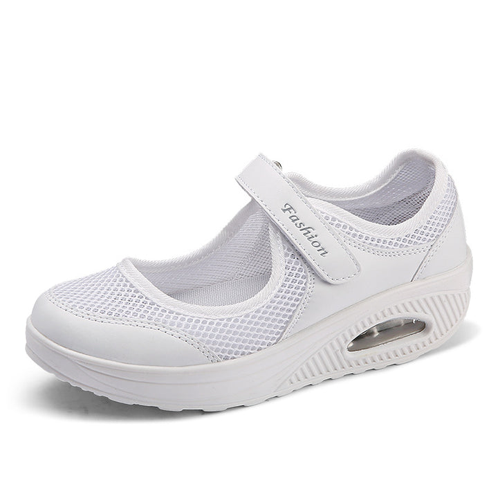 Damen nan atmungsaktiver Riemen-Ballerina-Walkingschuh mit Klettverschluss und Luftkissen Drune