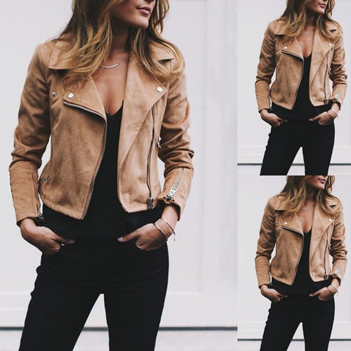 Damen nan taillierte Bikerjacke aus Veloursimitat mit asymmetrischem Reißverschluss und Reißverschlussärmeln Drune