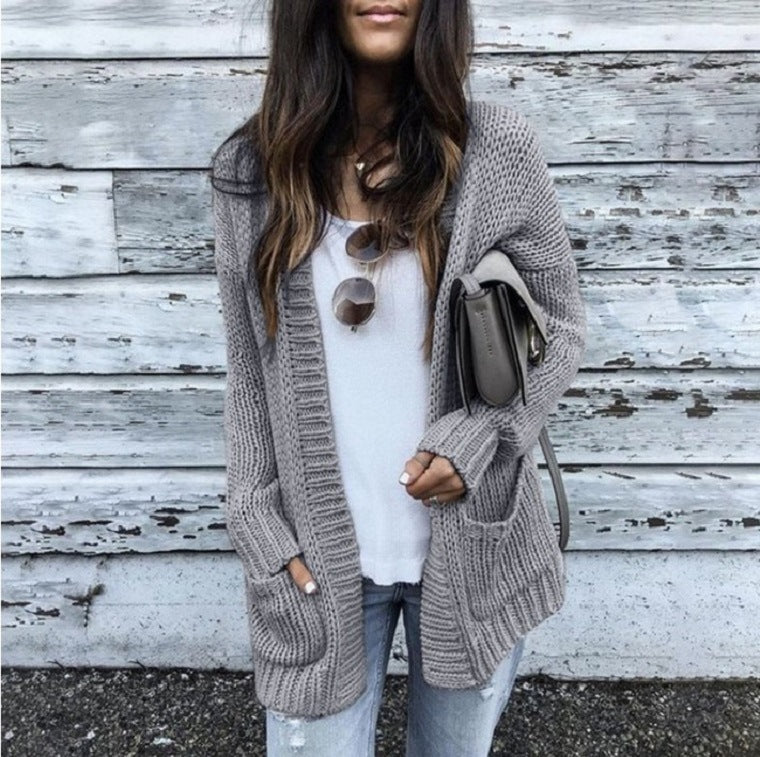Damen Grobstrick-Cardigan mit praktischen Taschen und offener Front Drune