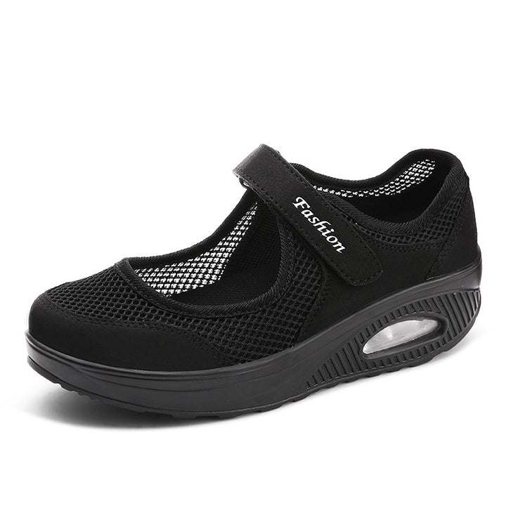 Damen nan atmungsaktiver Riemen-Ballerina-Walkingschuh mit Klettverschluss und Luftkissen Drune
