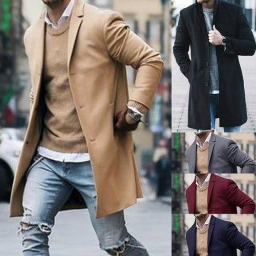 Herren eleganter langer Mantel mit modernem Schnitt Drune