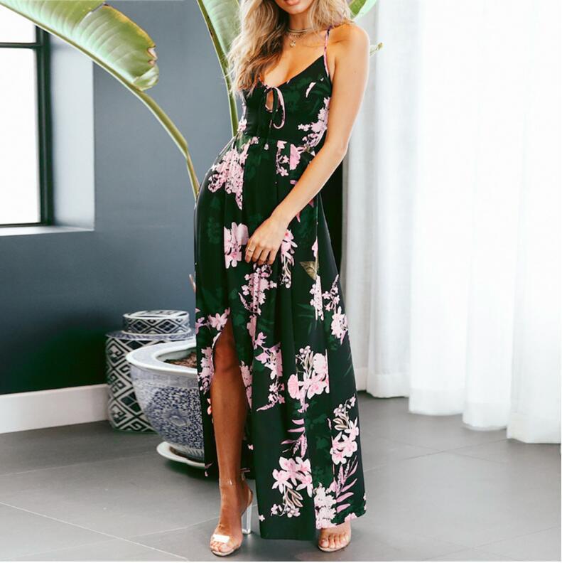 Damen Maxikleid mit floralem Design und sexy SchlitzDrune