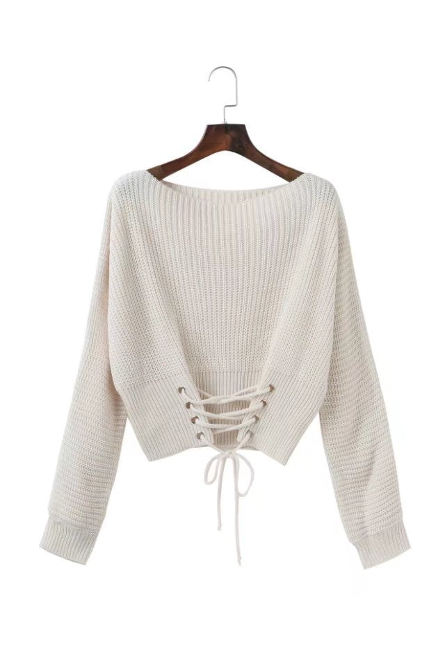 Damen cropped Pullover mit Schnürung und weitem Schnitt Drune