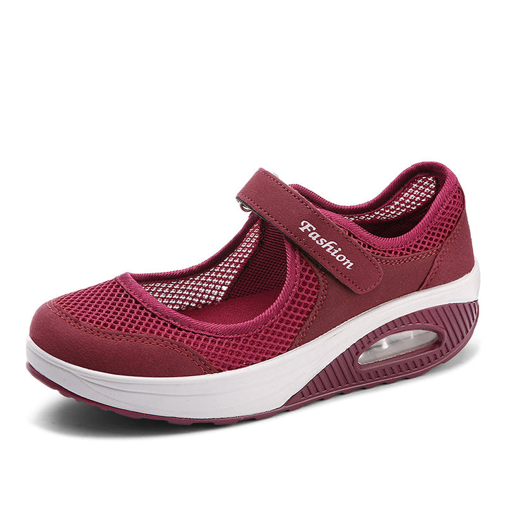 Damen nan atmungsaktiver Riemen-Ballerina-Walkingschuh mit Klettverschluss und Luftkissen Drune