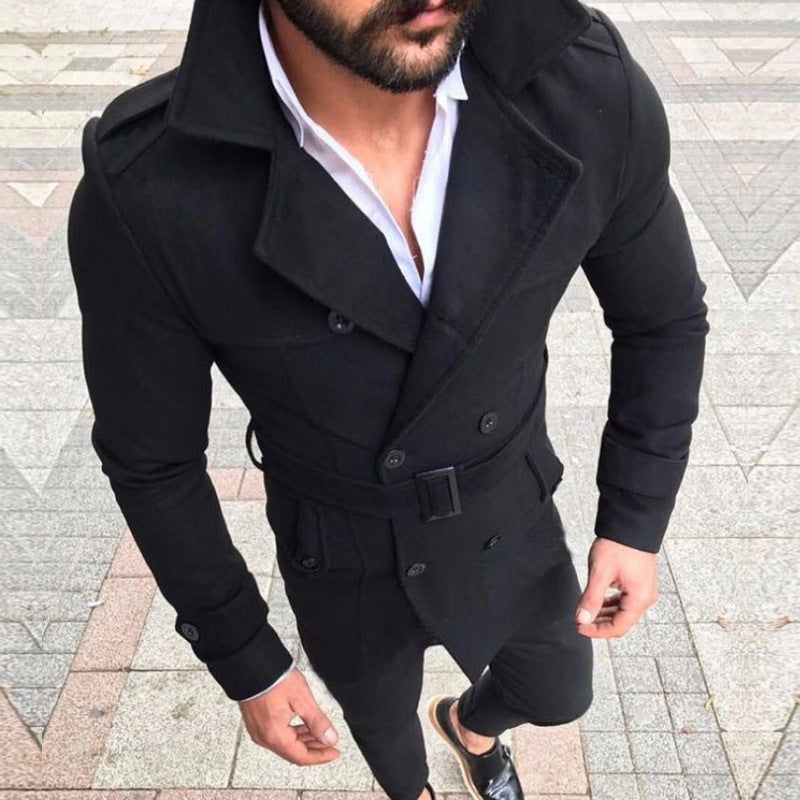 Herren modischer Trenchcoat mit gefüttertem Kragen und Gürtel Drune