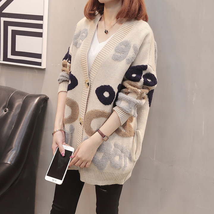 Damen Strickjacke mit kreativen Grafiken und modernen Knöpfen Drune
