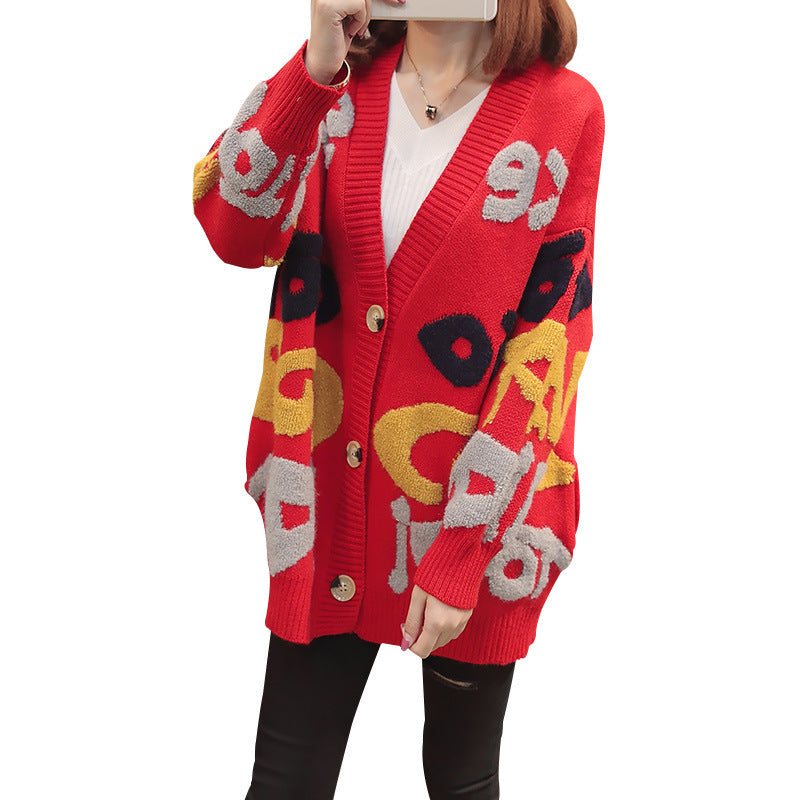 Damen Strickjacke mit buntem Grafikdesign und komfortabler Passform Drune