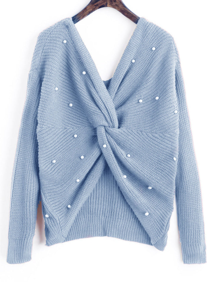 Damen Strickpullover mit Twist-Detail und Perlenbesatz Drune