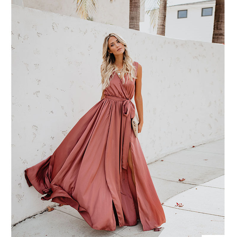 Damen Elegantes Maxikleid mit fließendem Rock und schlichter Silhouette Drune