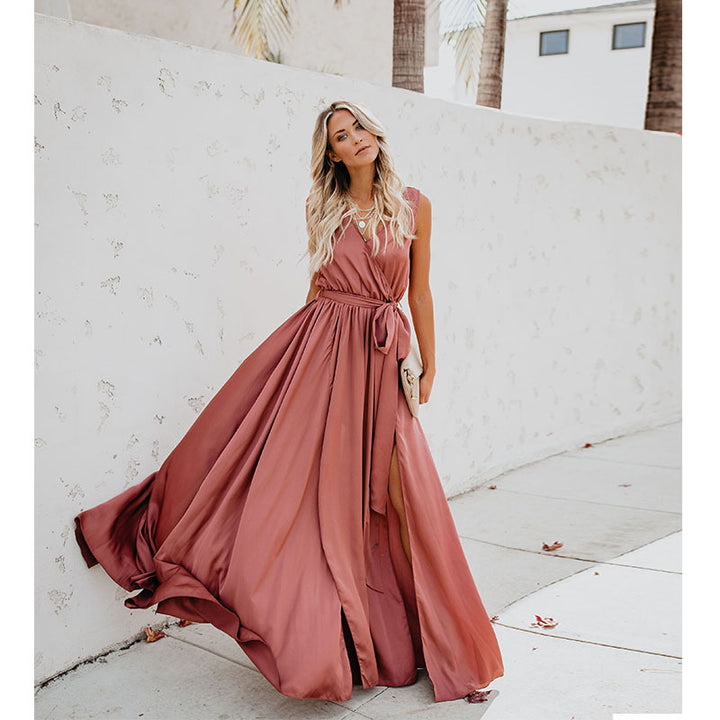 Damen Elegantes Maxikleid mit fließendem Rock und schlichter Silhouette Drune