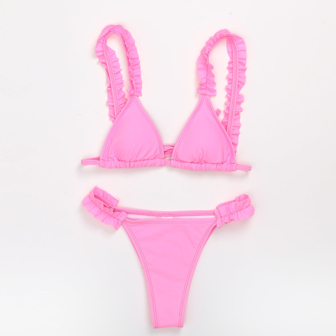 Damen Triangel-Bikini mit Rüschen und farbenfrohem Design Drune