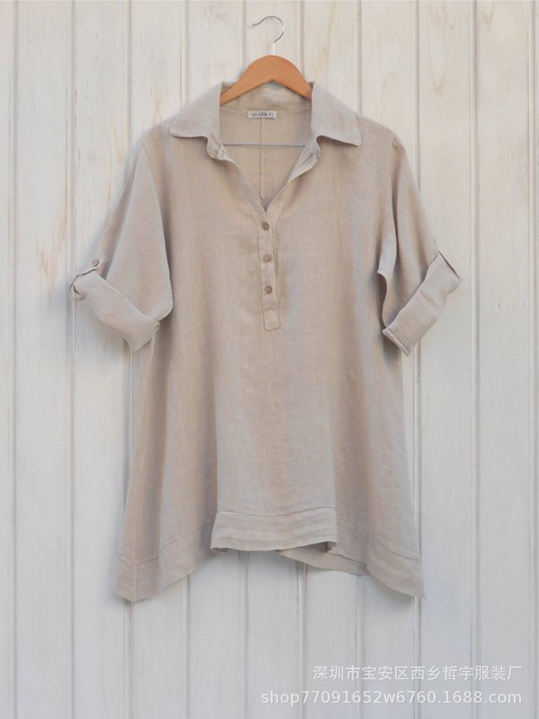 Damen Leinen Bluse mit Rollkragen und eleganten Knopfdetails Drune