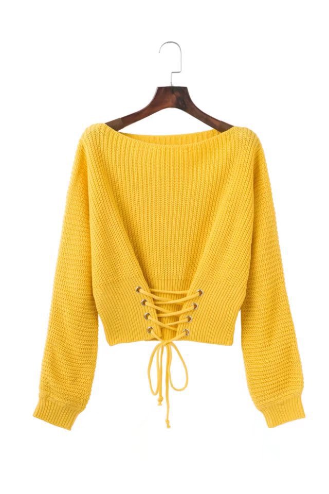Damen cropped Pullover mit Schnürung und weitem Schnitt Drune