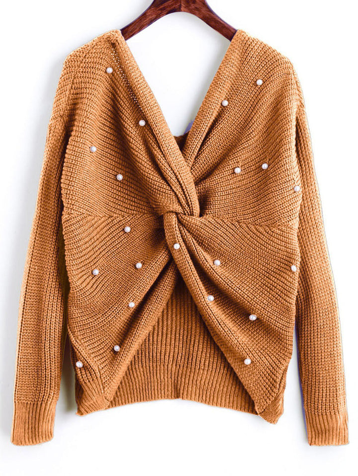 Damen Strickpullover mit Twist-Detail und Perlenbesatz Drune