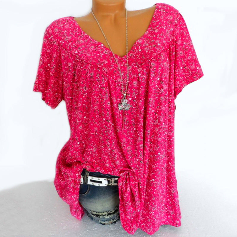 Damen lässige Bluse mit floralen Motiven und luftigen Ärmeln Drune