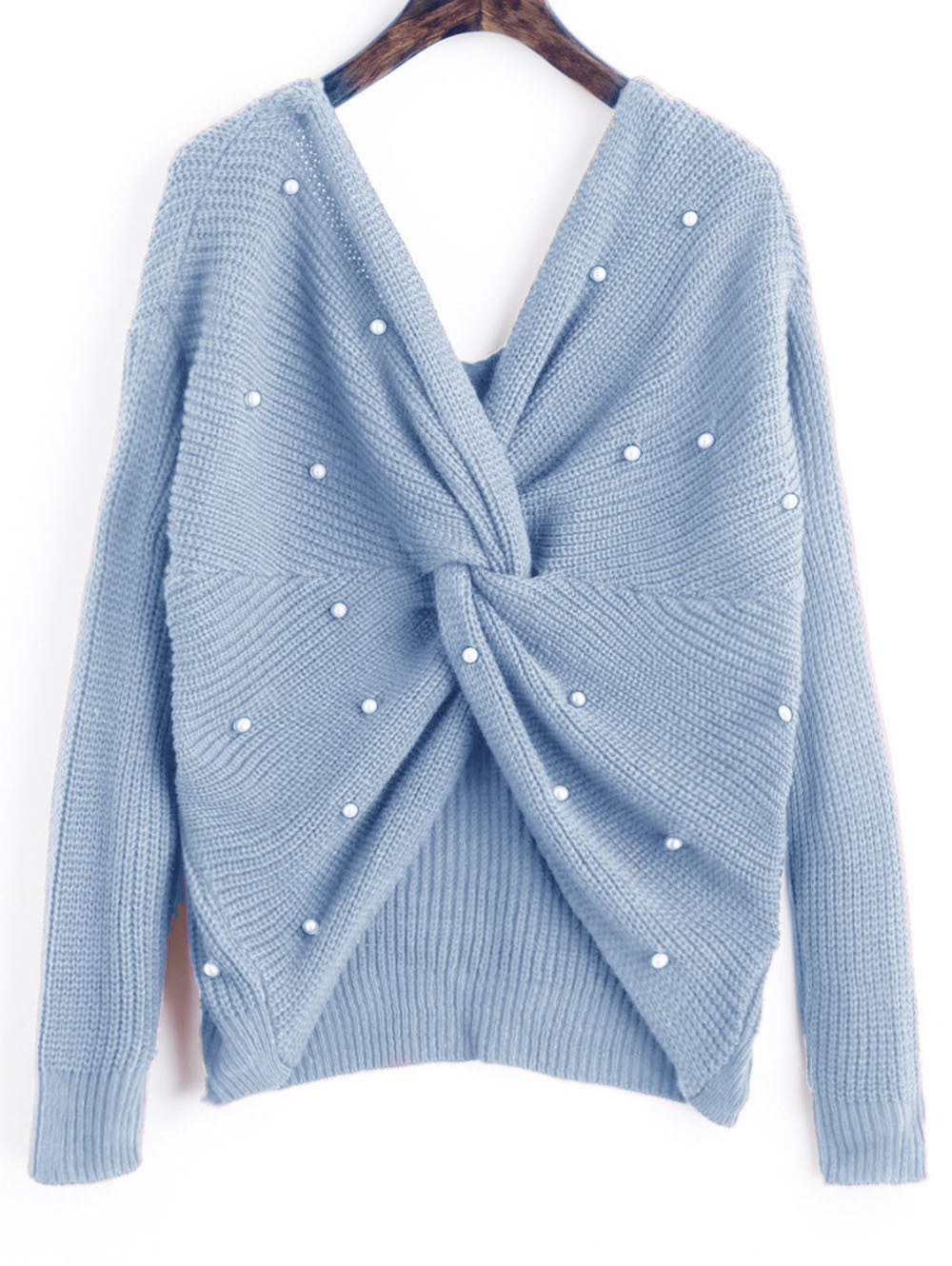 Damen modischer Strickpullover mit Wickeldesign und perlenverzierten Details Drune