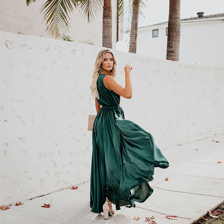Damen Elegantes Maxikleid mit fließendem Rock und schlichter Silhouette Drune