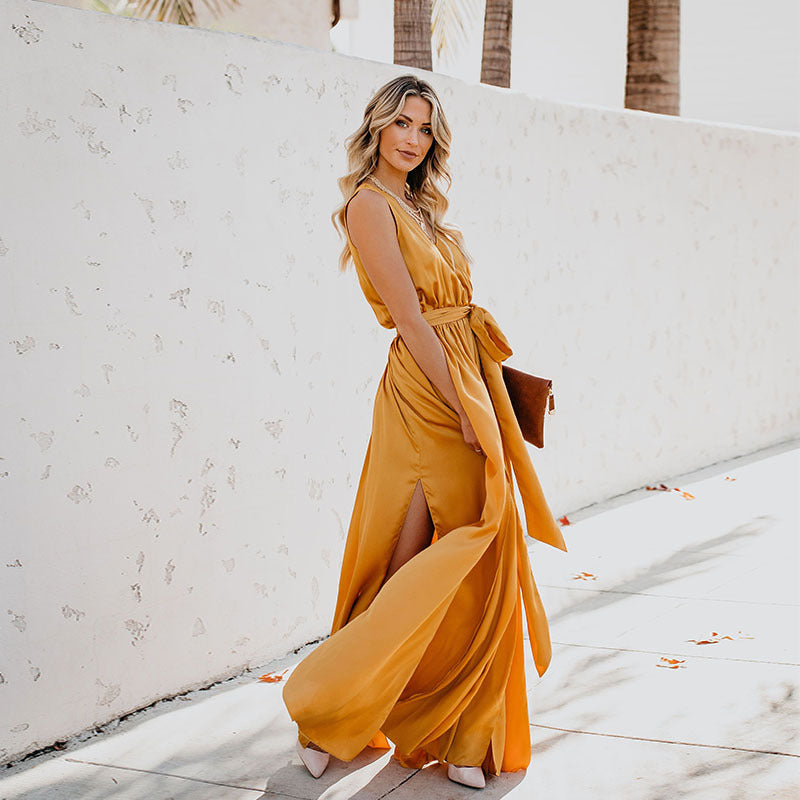 Damen Elegantes Maxikleid mit fließendem Rock und schlichter Silhouette Drune