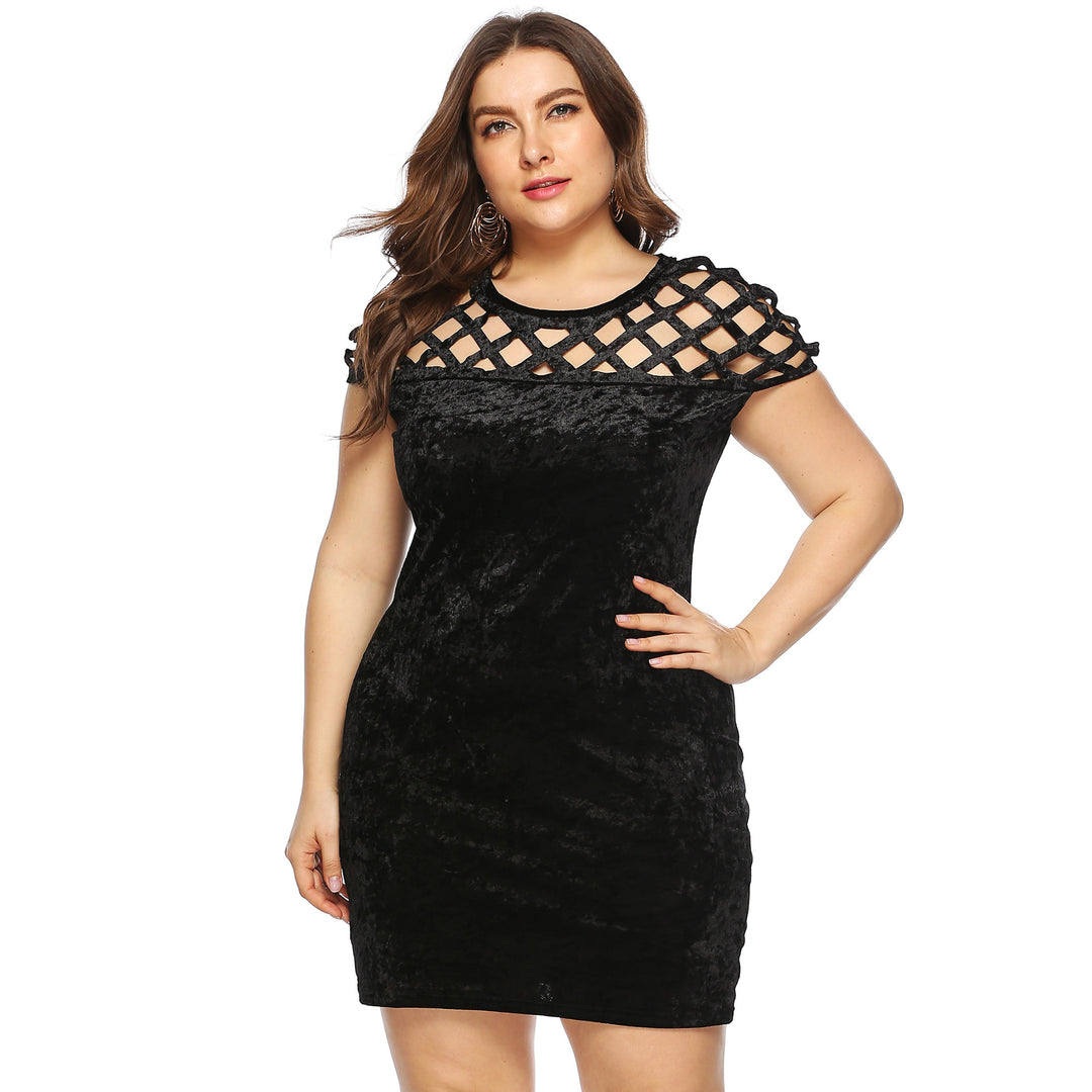 Damen Figurgünstiges Samtkleid mit einzigartigem Netzdesign Drune