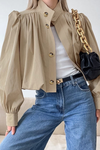 Drune | Passform Khaki Puffärmeljacke
