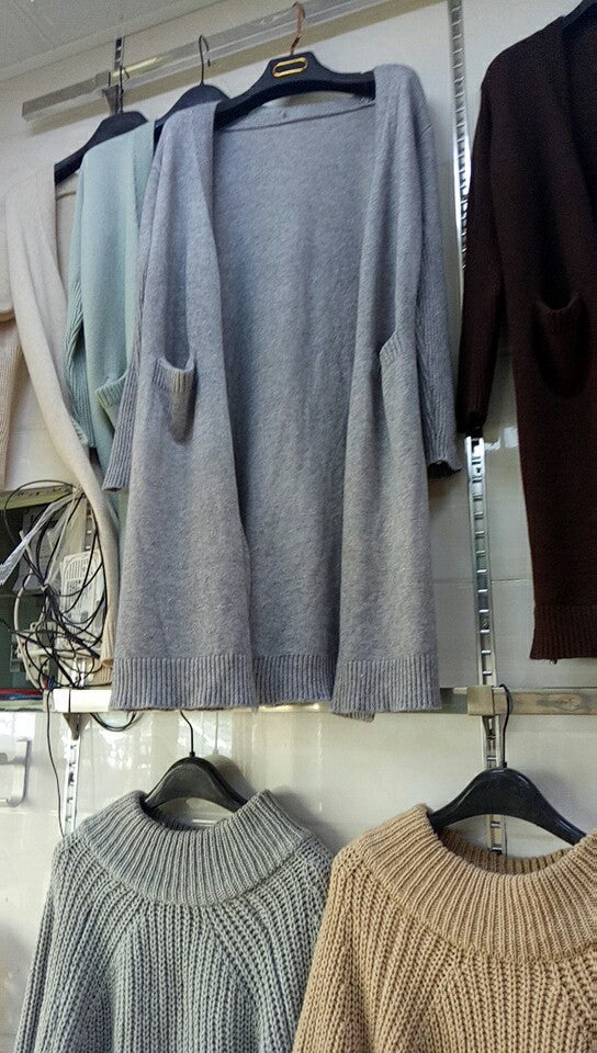 Damen Langer Strickcardigan mit lässiger Passform und tiefem V-Ausschnitt Drune