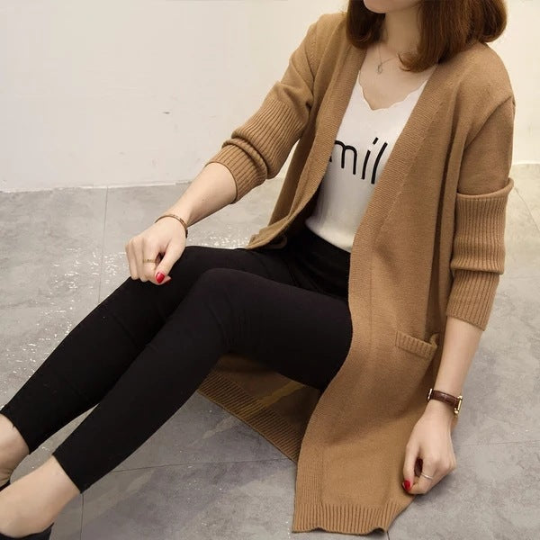 Damen Langer Strickcardigan mit lässiger Passform und tiefem V-Ausschnitt Drune