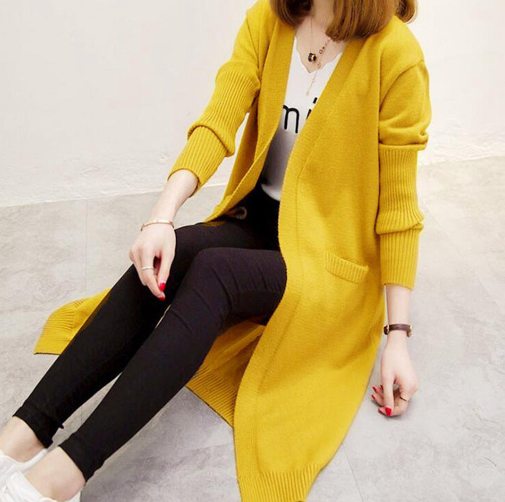Damen Langer Strickcardigan mit lässiger Passform und tiefem V-Ausschnitt Drune