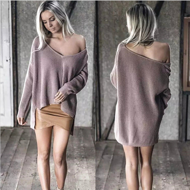 Damen lässiger Strickpullover mit asymmetrischem Schnitt und Off-Shoulder-Design Drune