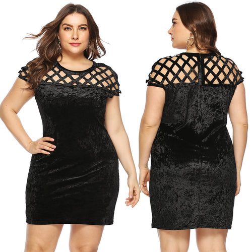 Damen Figurgünstiges Samtkleid mit einzigartigem Netzdesign Drune