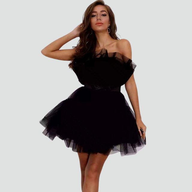 Drune | Trägerloses Tüllkleid mit geschichtetem Rock
