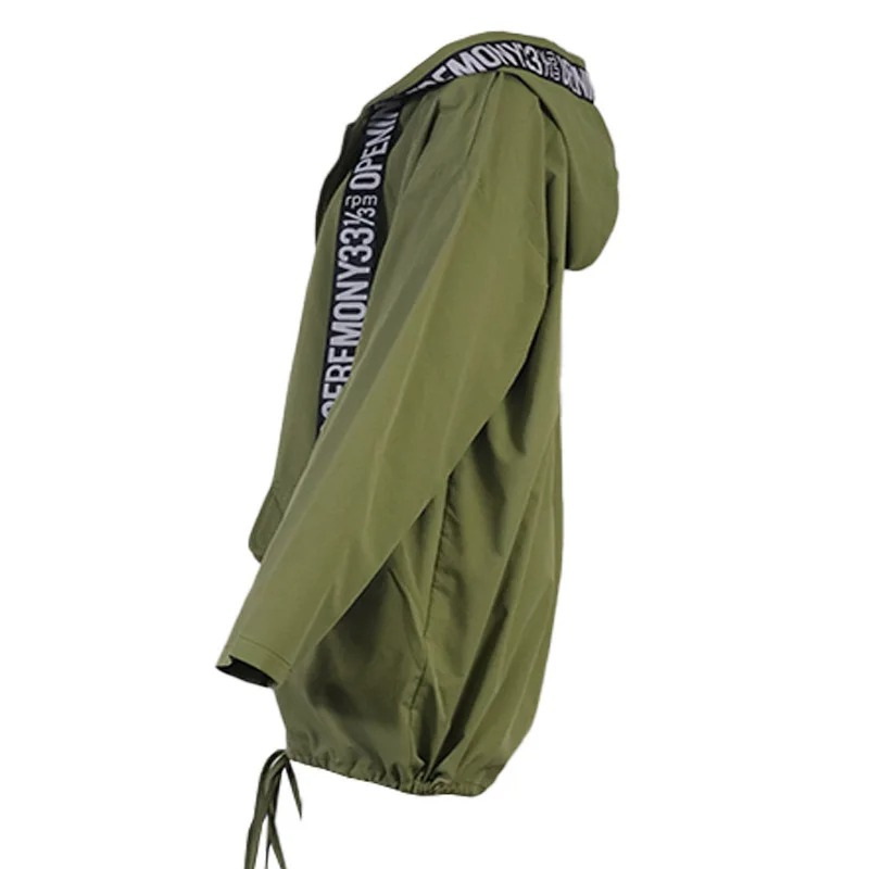 Damen Trenchcoat mit Kapuze und Auffälligem Textdesign