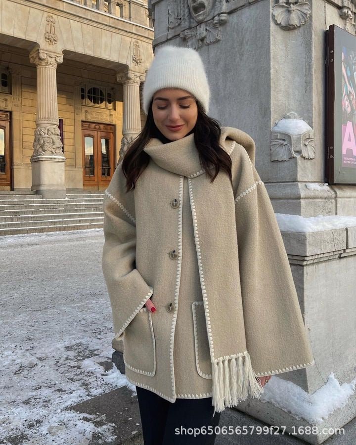 Drune | Blend Cape Mantel - Fransenbesatz - Übergröße - Elegante Statement-Oberbekleidung