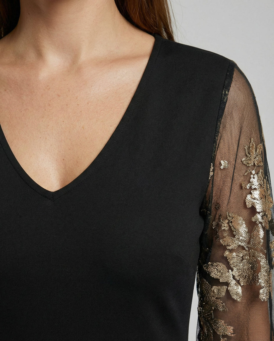 Schwarzes Blumen Mesh Midikleid | Drune