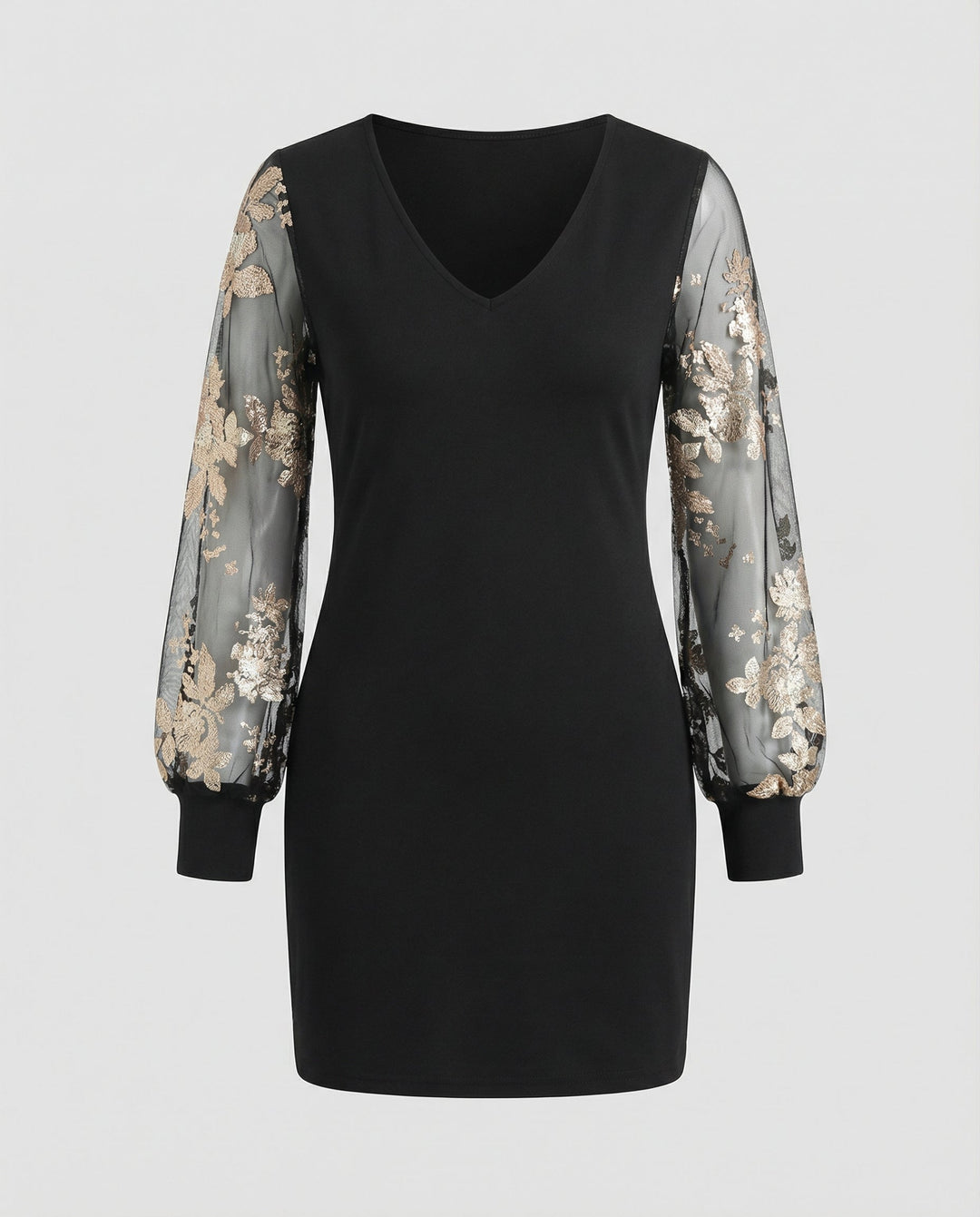 Schwarzes Blumen Mesh Midikleid | Drune