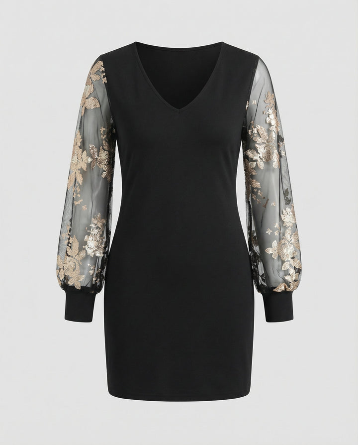 Schwarzes Blumen Mesh Midikleid | Drune
