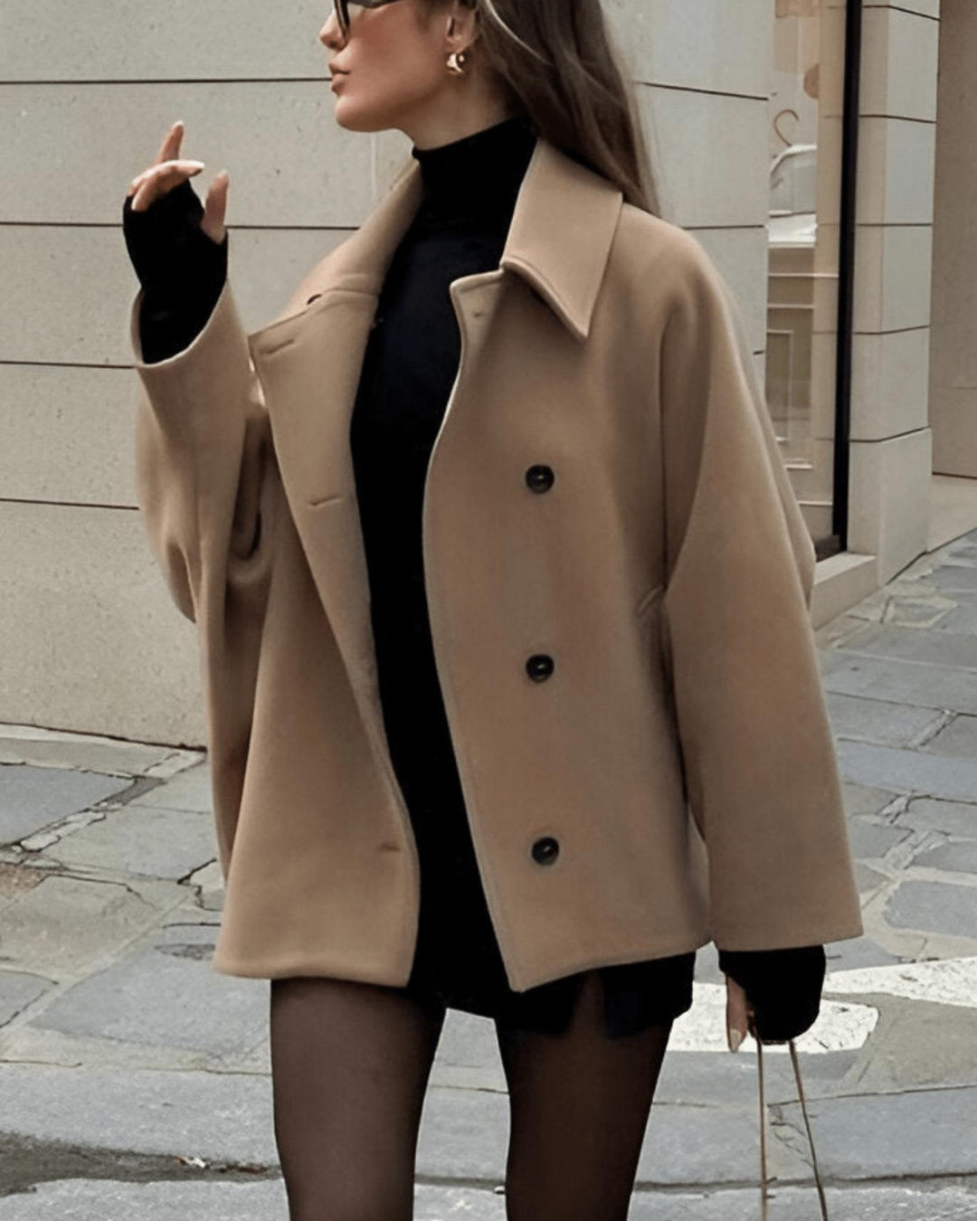 Drune | Wolle-Mischung Cape Mantel - Elegant & Schick - Minimalistischer Stil - Raffinierte Schichtung