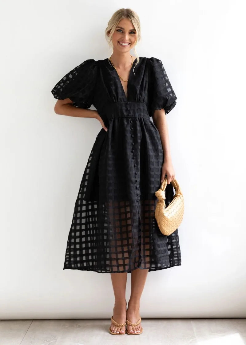 Drune | Puffärmel Midi-Kleid