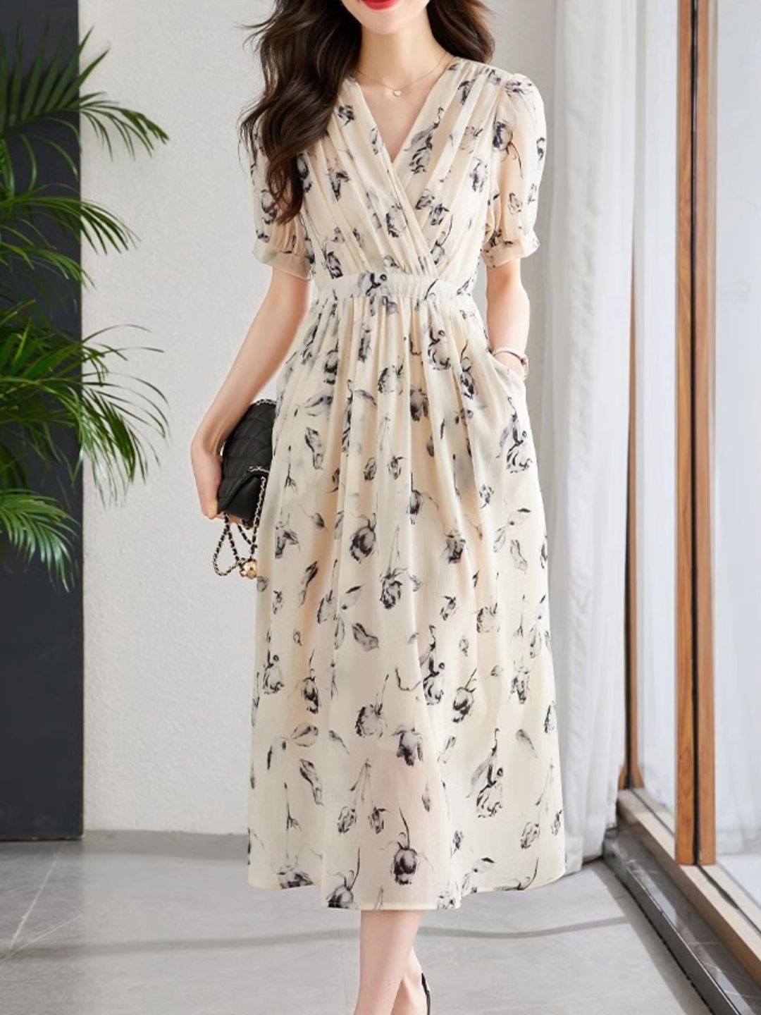 Drune | Temperament Kurzarm Chiffonkleid