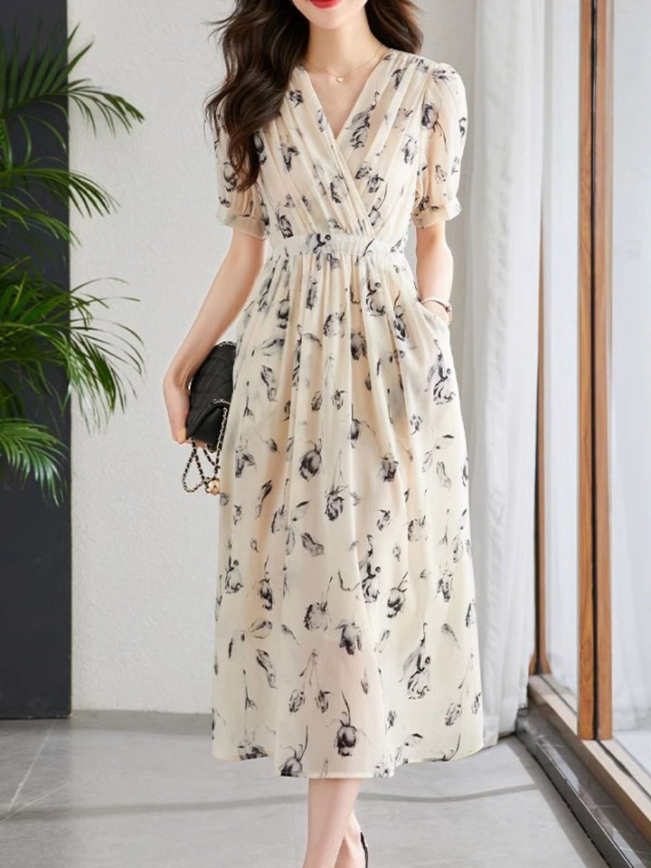Drune | Temperament Kurzarm Chiffonkleid