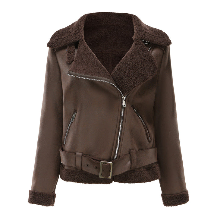 Drune | Winterjacke aus Kunstwildleder mit Fell und Gürtel
