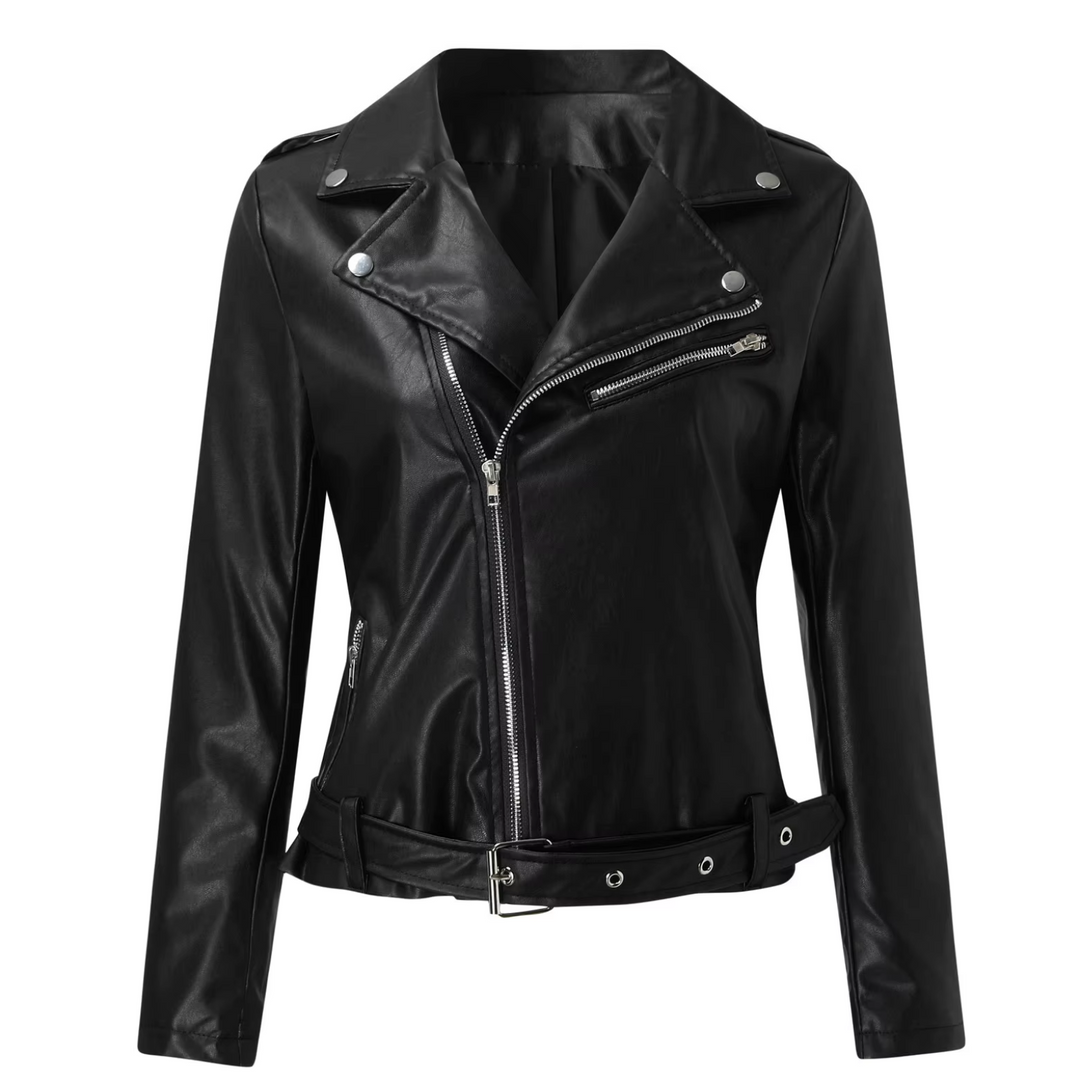 Drune | Jacke Damen Biker Modell mit Gürtel und Reißverschlussdetails
