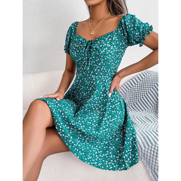 Drune | Sommerkleid mit blumenverzierten Puffärmeln für Damen