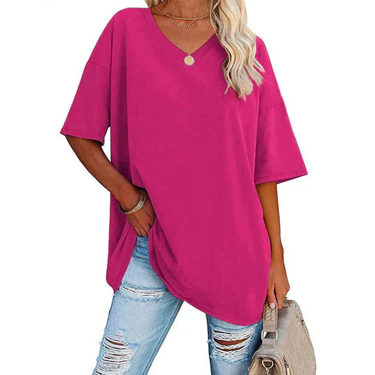 Drune | Lässiges T-shirt Mit Übergröße V-ausschnitt Für Damen